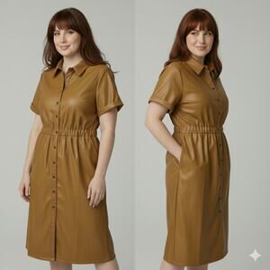Who What Wear Short Sleeve Dress  Brown XXL, Faux Leather, Retro-Inspired